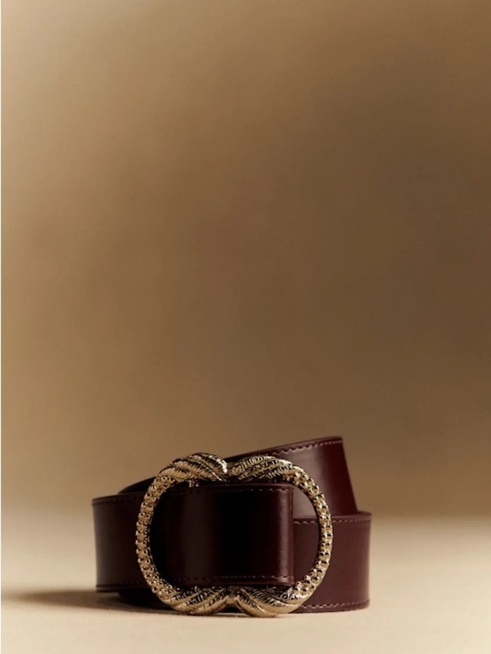 Sezane Artemis Brown Leather Belt with Gold Brass Buckle.